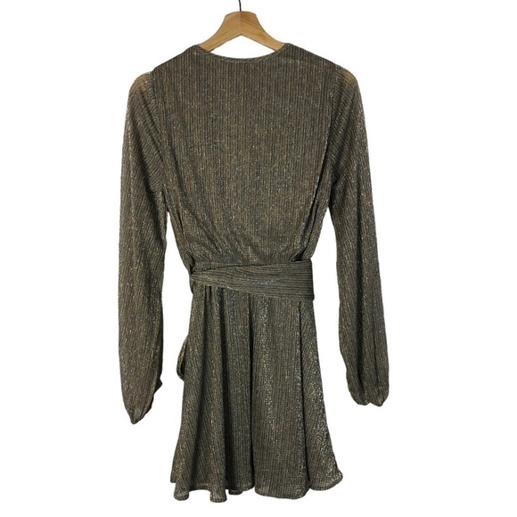 Lovestitch Shooting Star Metallic Wrap Long Sleeve Mini Dress S - Picture 3 of 4